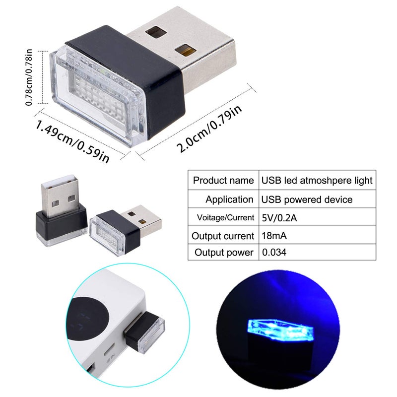 Febrytold 2 Pcs Blue Universal Mini USB LED Car Interior Ambient Atmosphere Lights for Car Interior Trunk Ambient Atmosphere - Image 3